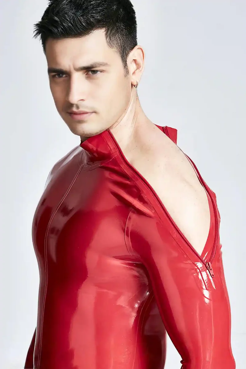 latex male shoulderzip catsuit kkp14 1