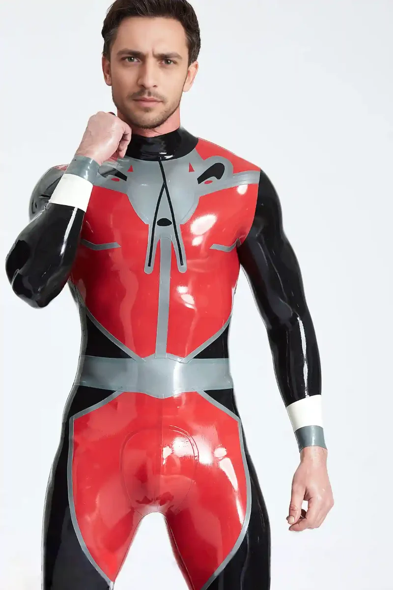 latex male space traveller back zip catsuit kkp129 1
