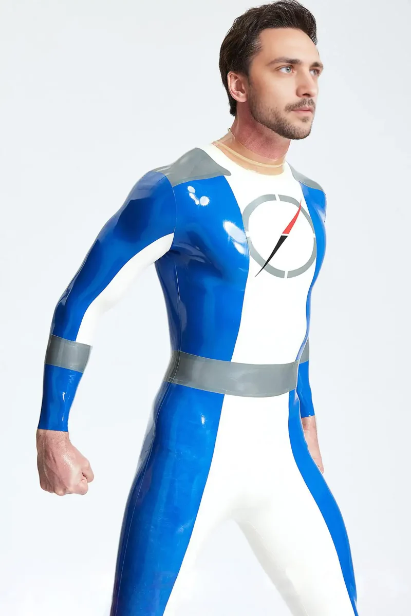 latex male time traveller back zip catsuit kkp130 1