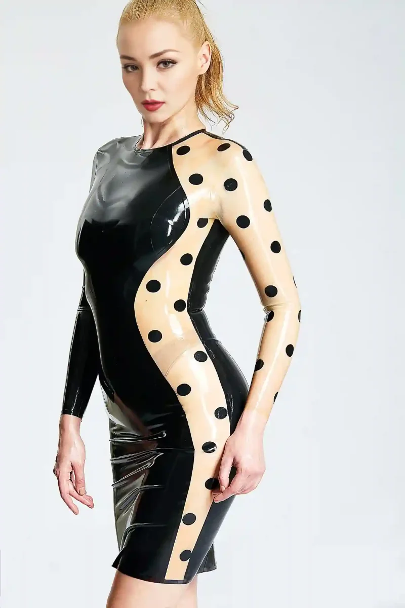 latex polkadot yinyang cocktail dress kkp732 1