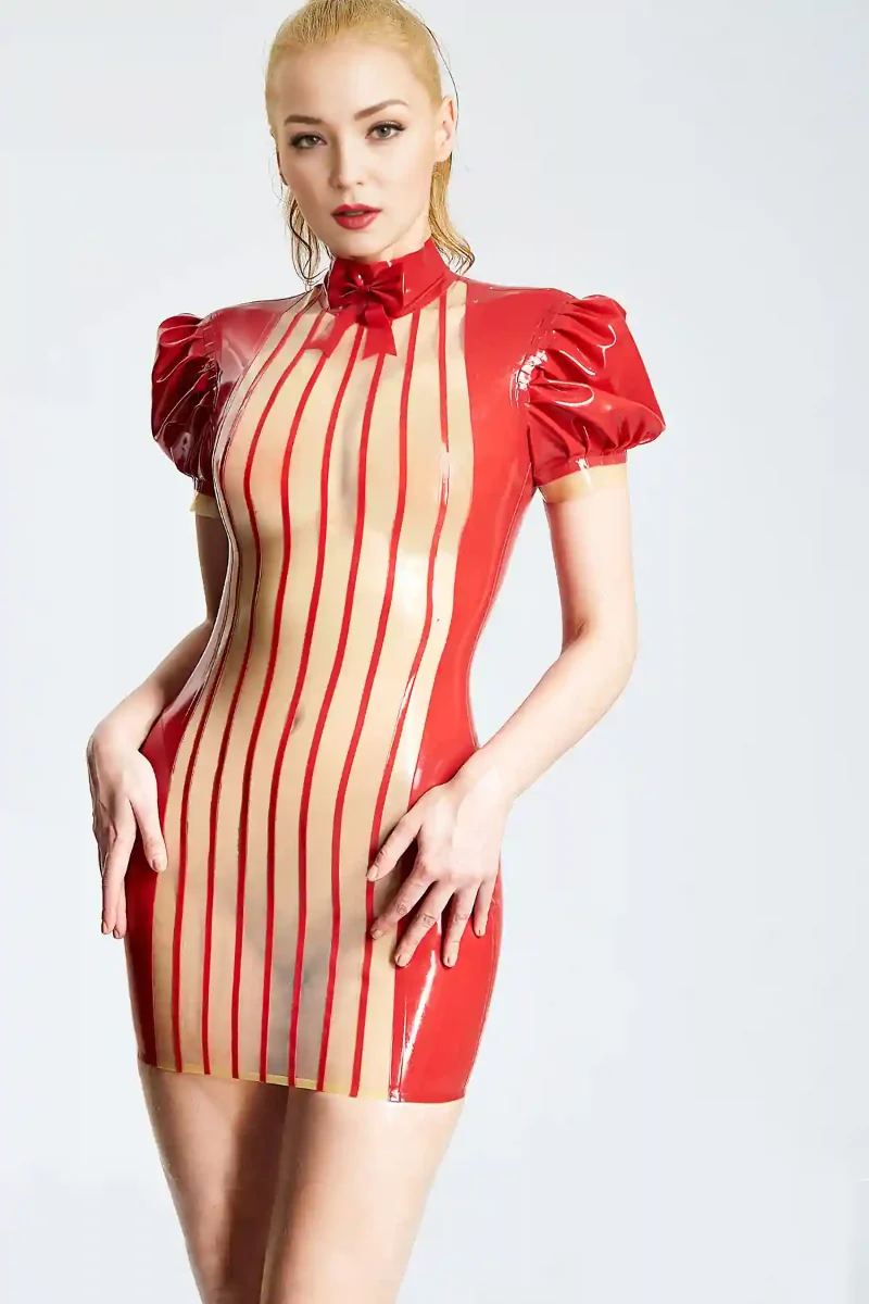 latex vera vertical stripes micro puffsleeved dress kkp654 1