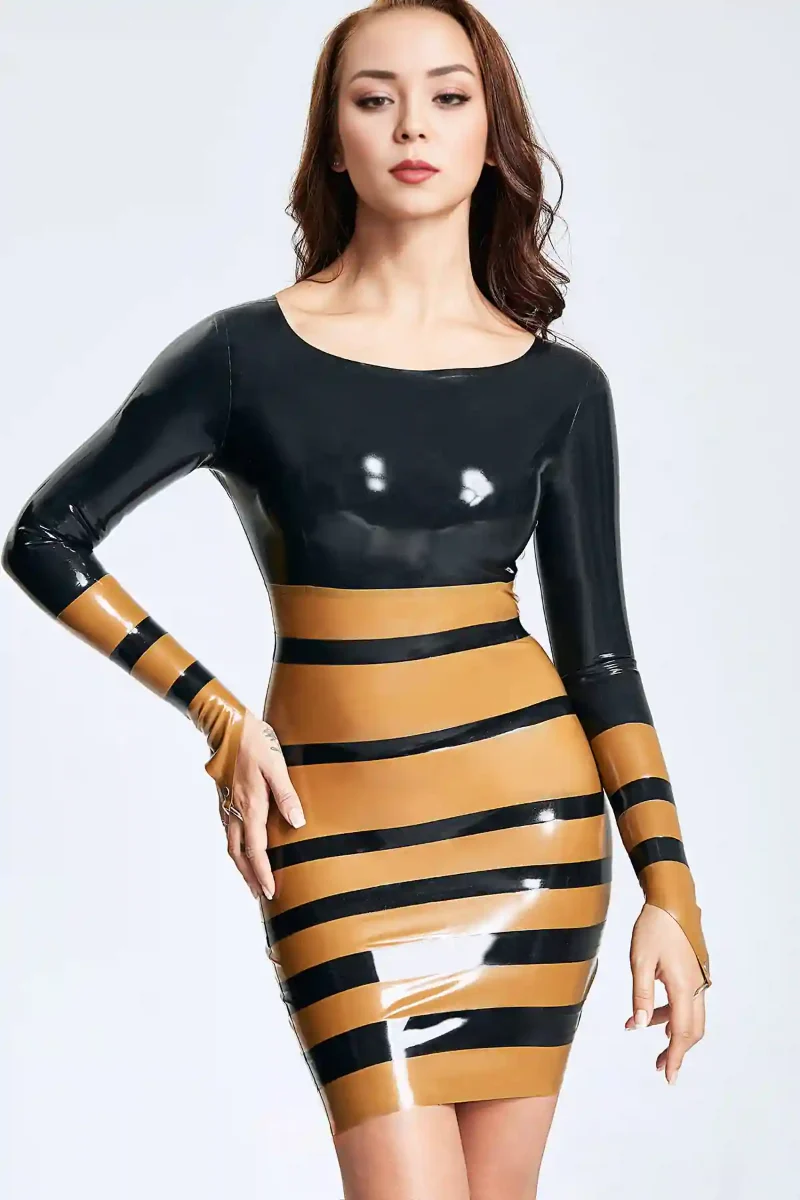 latex water wave stripe mini dress kkp668 1